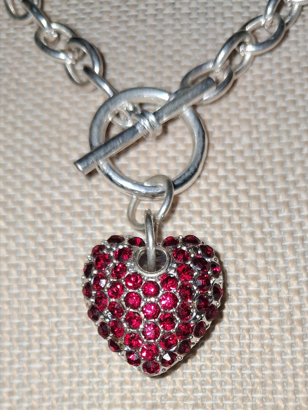Vintage Rhinestone Heart Toggle Necklace